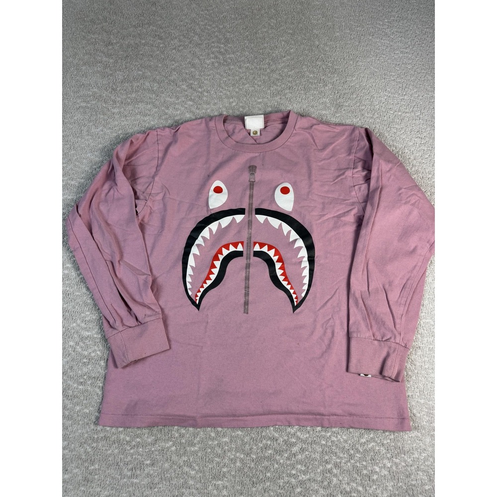 A Bathing Ape Shark Shirt Mens Medium Pink Long Sleeve Graphic Streetwear Tee